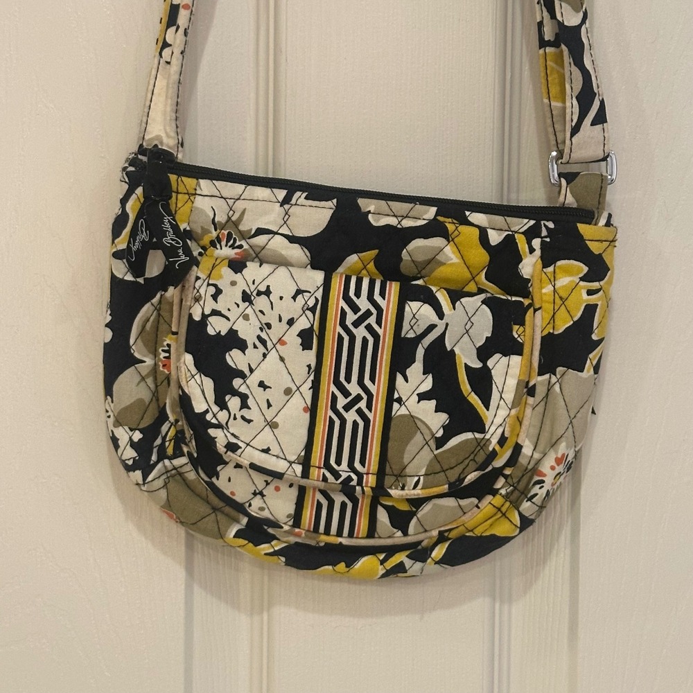 Vera Bradley Midnight Blues Floral Quilted Cotton Crossbody Bag Black Yellow